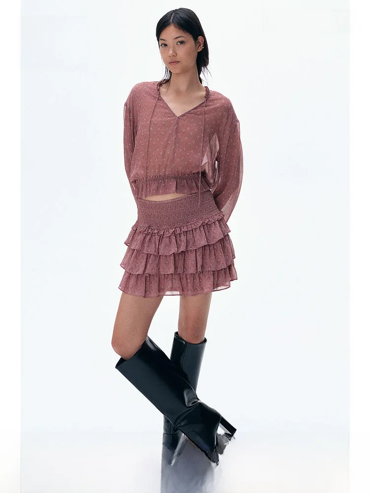 

Удобная летняя женская рубашка с цветочным принтом, длинным рукавом и V-образным вырезом, 100% полиэстер, легкая, повседневный стиль, H&M