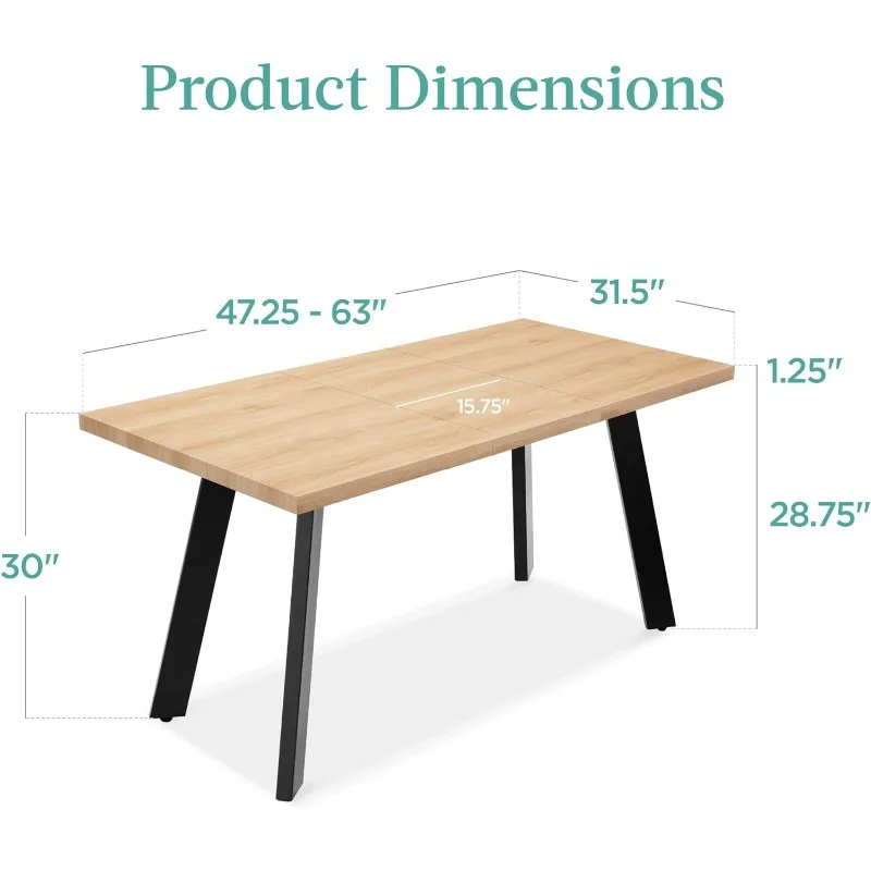 Best Choice Products Extendable Dining Table 47 to 63in Modern Large Expanding Kitchen Table up to 6 People w/Leaf Extension