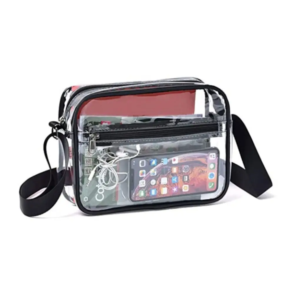 Chic See-through Clear Crossbody Bag Large Capacity Soft Strap Transparent Stadium Bag PVC Single-shoulder Handbag Men & Women