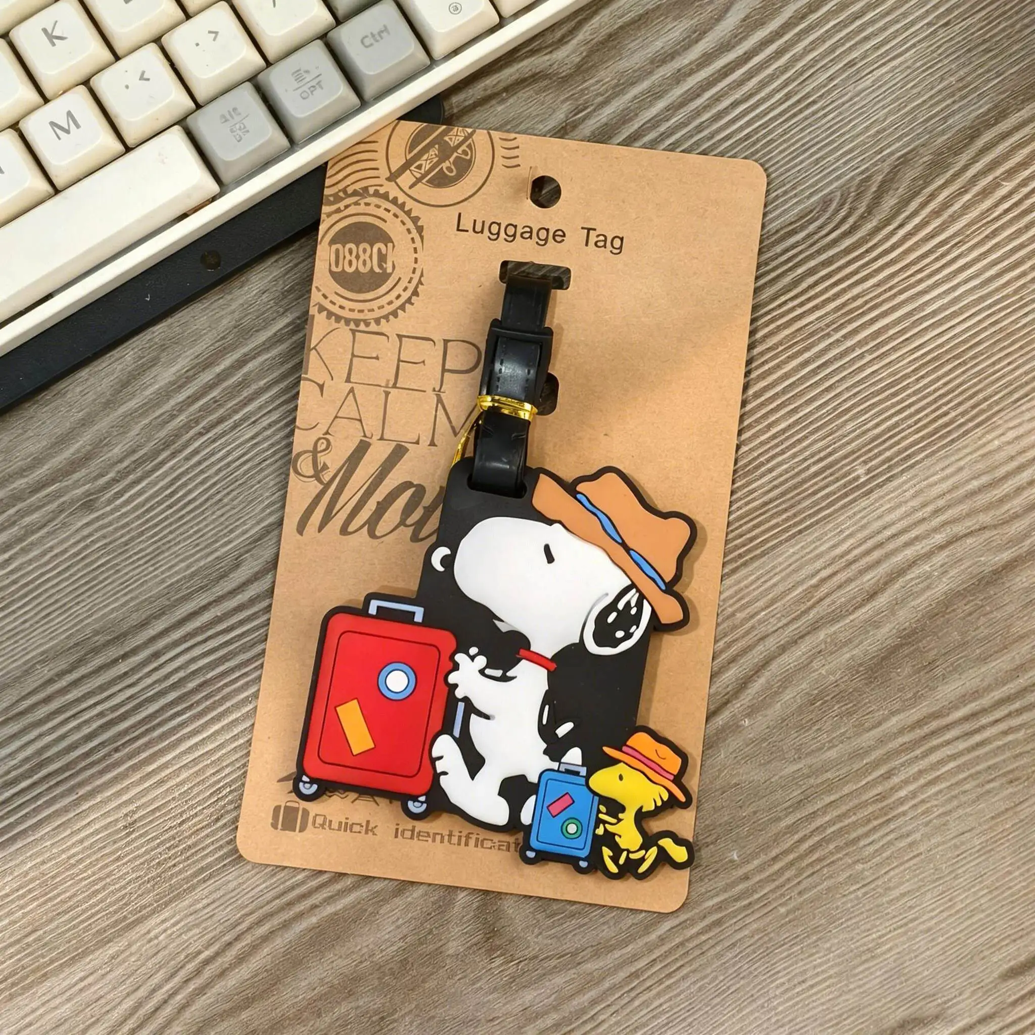 PEANUTS Snoopy Travel Puppy Series Luggage Tag Cute Cartoon Suitcase Name Tag Bag ID Holder Adjustable Strap Travel Accessory