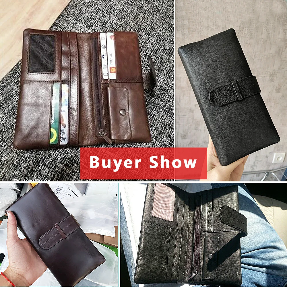 wallet men\'s genuine leather purse for clutch male s long Leather zipper business money bag 6018