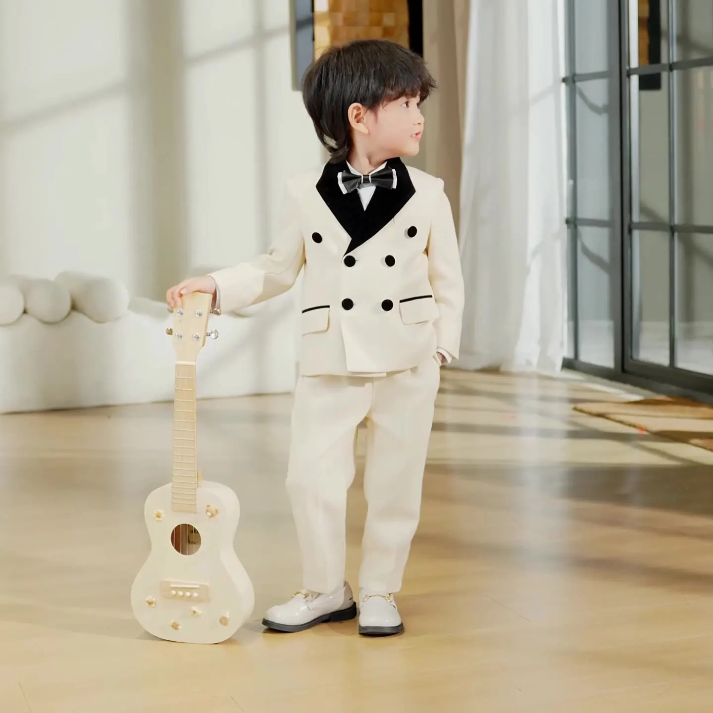 Boys' Formal Suit Set British Children Performance Piano Host Birthday Photography Costume Kids Blazer Pants Bowtie Outfit