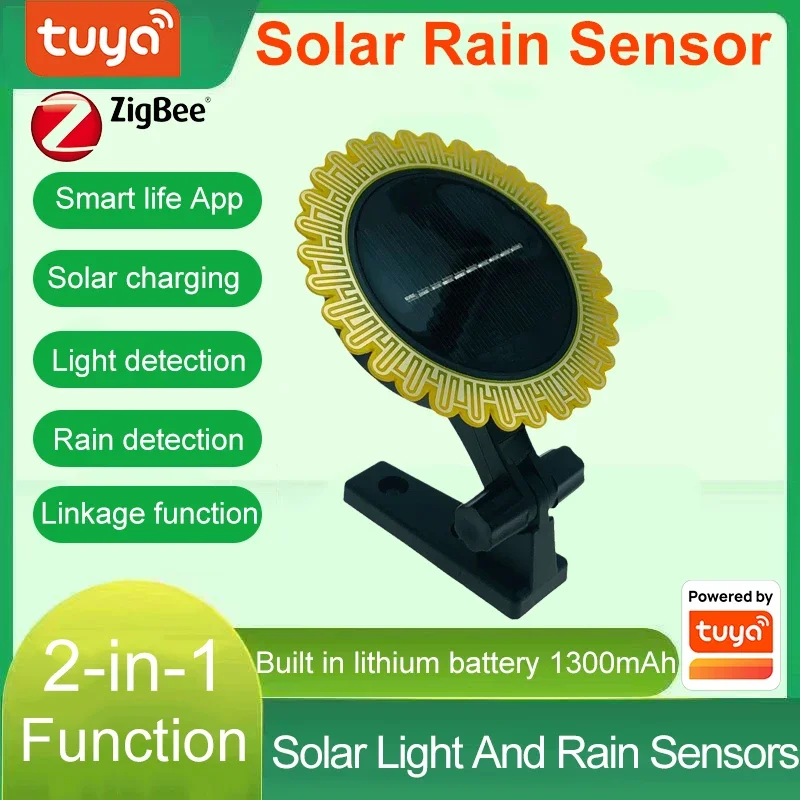 Tuya Smart Zigbee Sunlight Rain Sensor Solar Charging Real-time Rainwater Detector Smart Life App Controlled for House Outdoor