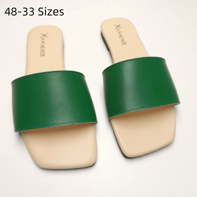 Women Barefoot Daily Slides Mules Sandals Flat Summer Shoes Front Open Tip Plain Comfortable Footwear Wide Fitting Square Tip 48