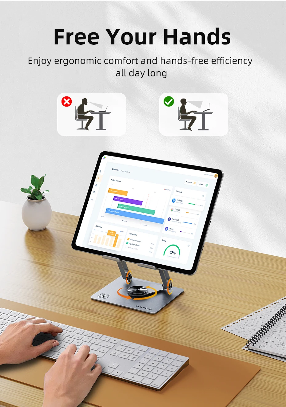 CABLETIME 360° ° Rotation Tablet Ständer für iPad Einstellbare Aluminium Faltbare Desktop Ständer Halter Für Ipad Pro/Air/Mini Schalter2 1 – Detail 3