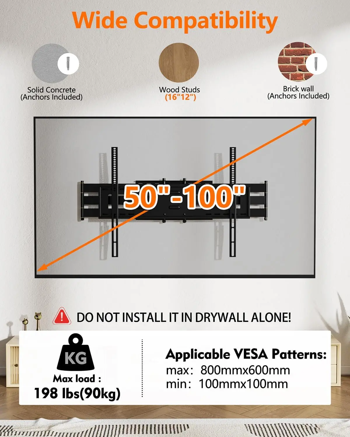 طويل الوصول التلفزيون جدار قوس جبل قطب إمالة كامل الحركة التلفزيون قوس 43 بوصة توضيح الذراع جدار جبل