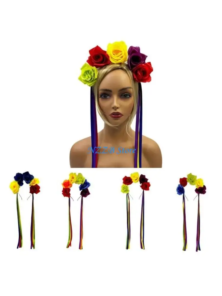 

T21F Colorful Flower Hairband Eye Catching Model Show Tiaras Bride Styling Headband