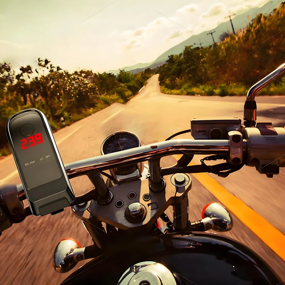 

Universal Motorcycle USB Chargers PD QC3.0 Fast Charging Power Adapter Waterproof Bike Accessories with Switch Digital Voltmeter