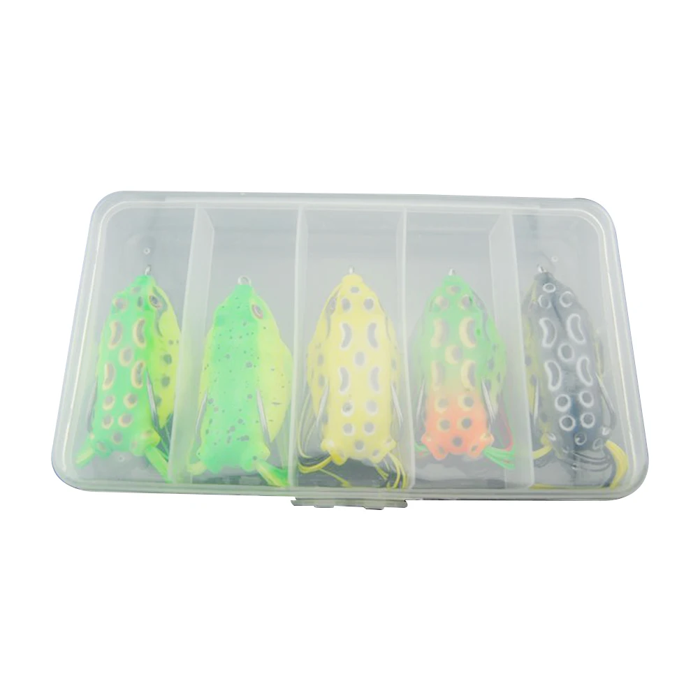

5pcs Frog Shaped Hooks in Assorted Colors Durable Plastic Metal Design Lifelike Baits Lures for Fishing