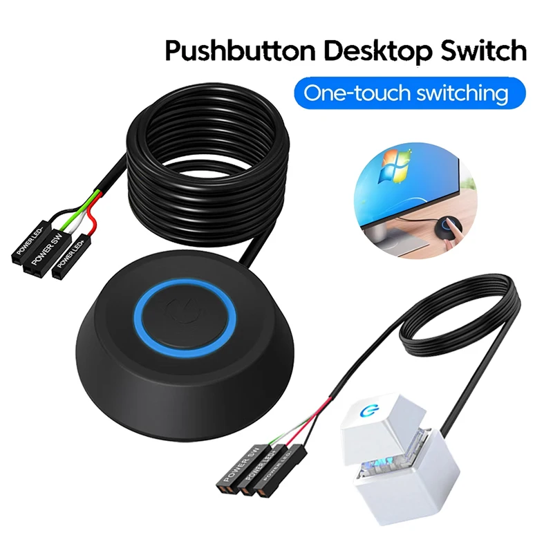 Computer Desktop Switch 2m Led Lights Pc Motherboard External Boot Power On/Off Button Extension Cable For Home Office