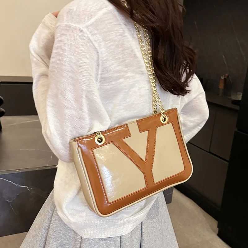 

2025 New! Niche Retro Y Letter Chain Underarm Bag - Women's Fashion Versatile Large-capacity Contrasting Color Shoulder Satchel