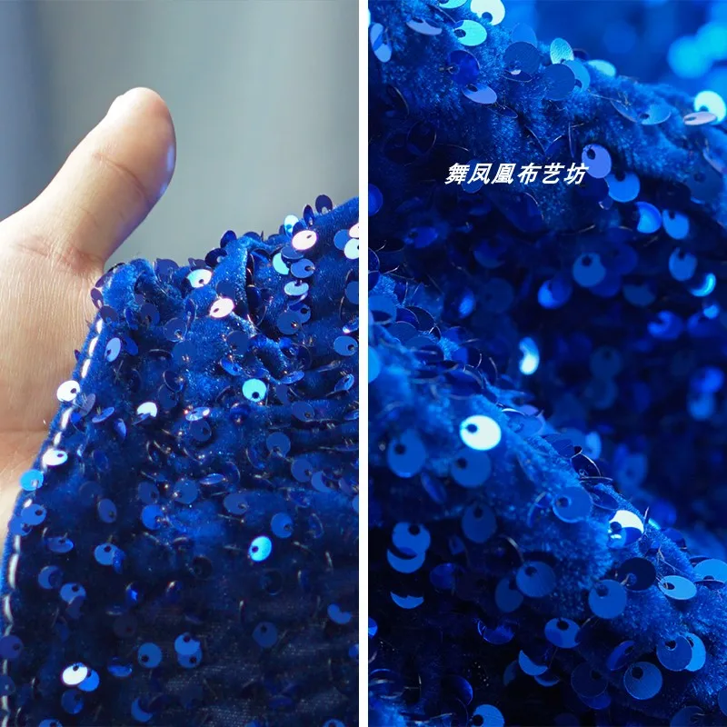 Velvet Sequins Foam Embroidered Fabric Micro Elastic Performance Dress Cloth by the Meter for Sewing Diy Material