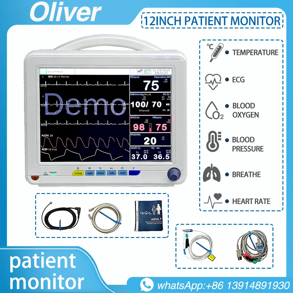 Monitor de Signos Vitales Portátil Multiparamétrico con Pantalla Táctil, ECG, SpO2, para Clínica y Ambulancia