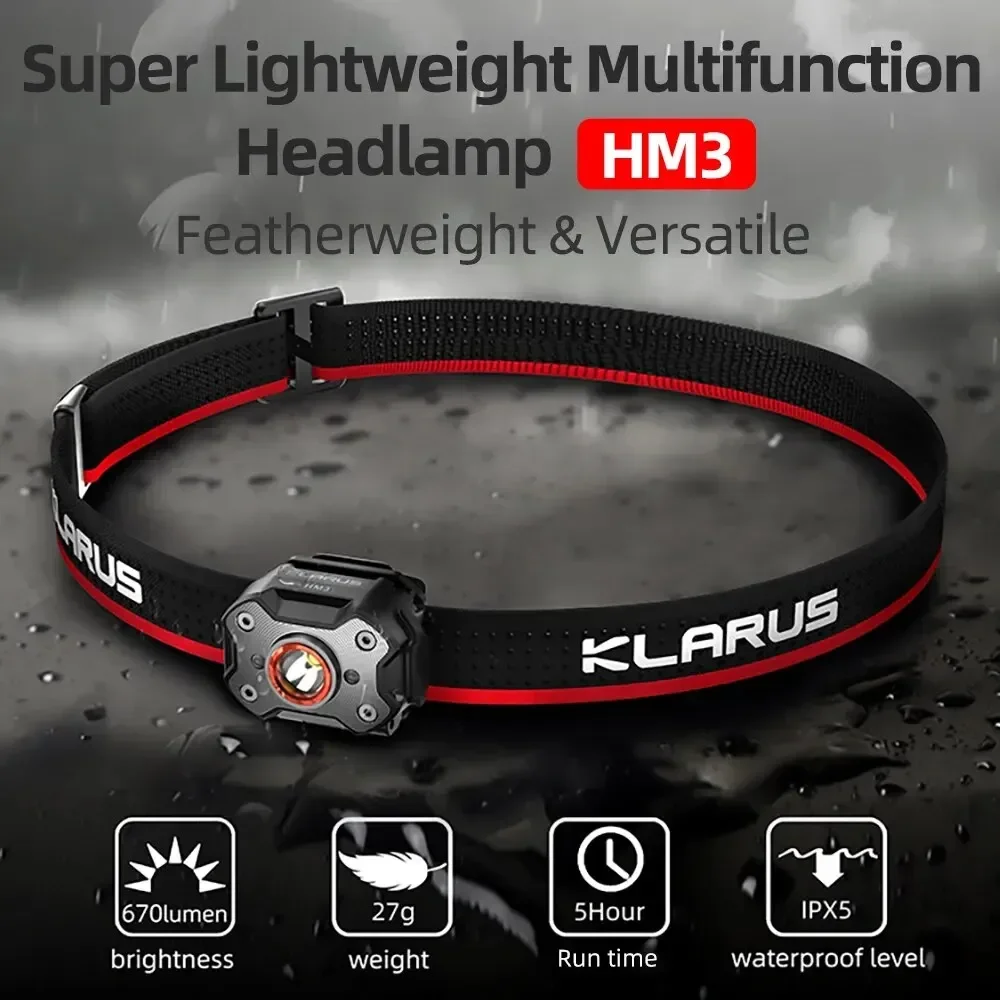 Klarus HM3 Mini USB Rechargeable LED Headlamp Portable Head Flashlight for Fishing Camping - Adjustable Brightness Headlights