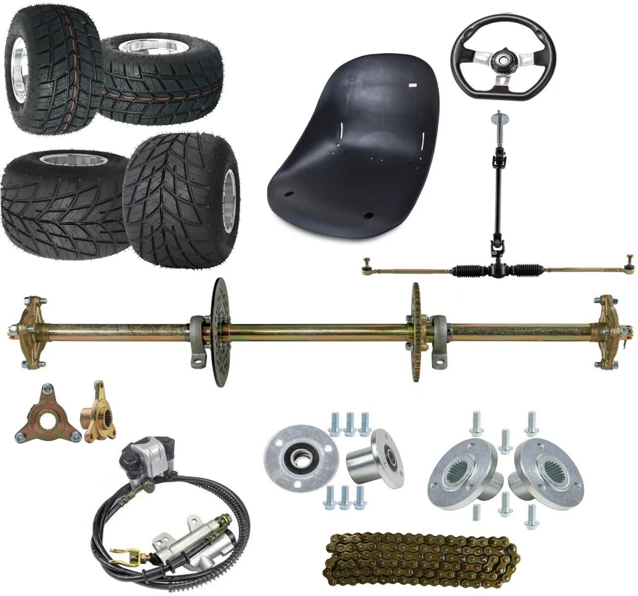 

32" Go Kart ATV Live Rear Axle Kit Brake Sprocket Hub 5" Wheels Drift Trike Bike