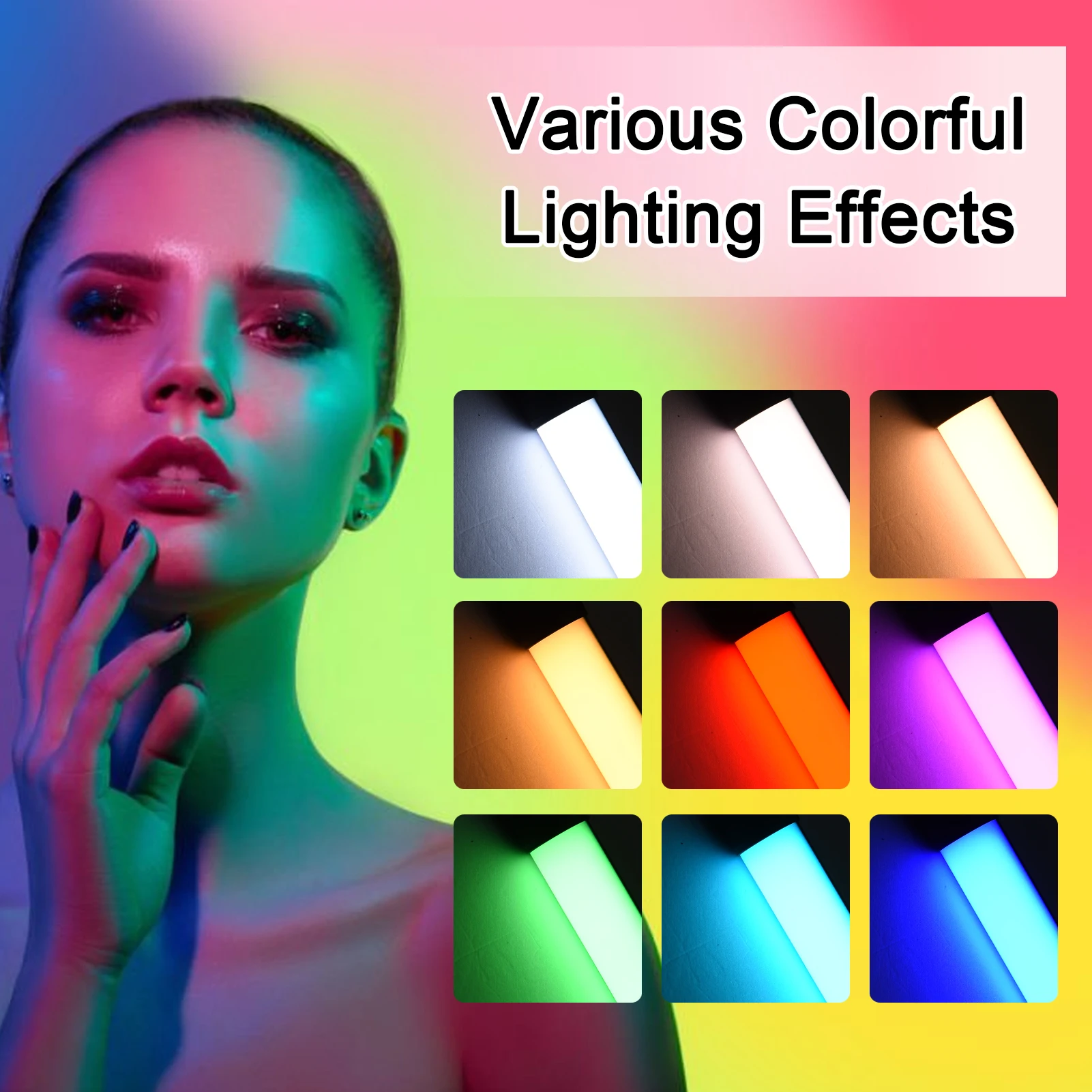 Andoer D2 Handheld RGB Light Tube LED Video Light Wand 2500K/5500K/8500K Dimmable Built-in Battery for Vlog Live Streaming