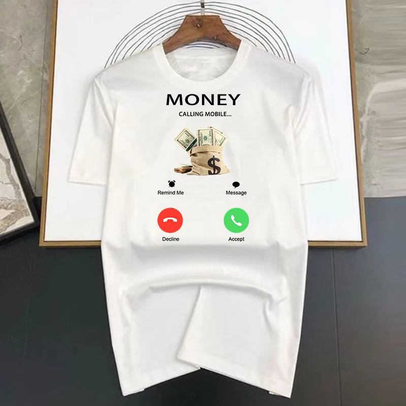 Money Calling Mobile Pattern Printed  Summer Luxury Brand Female Tshirt  cartoon High Quality Fashion Casual Men's T-shirt