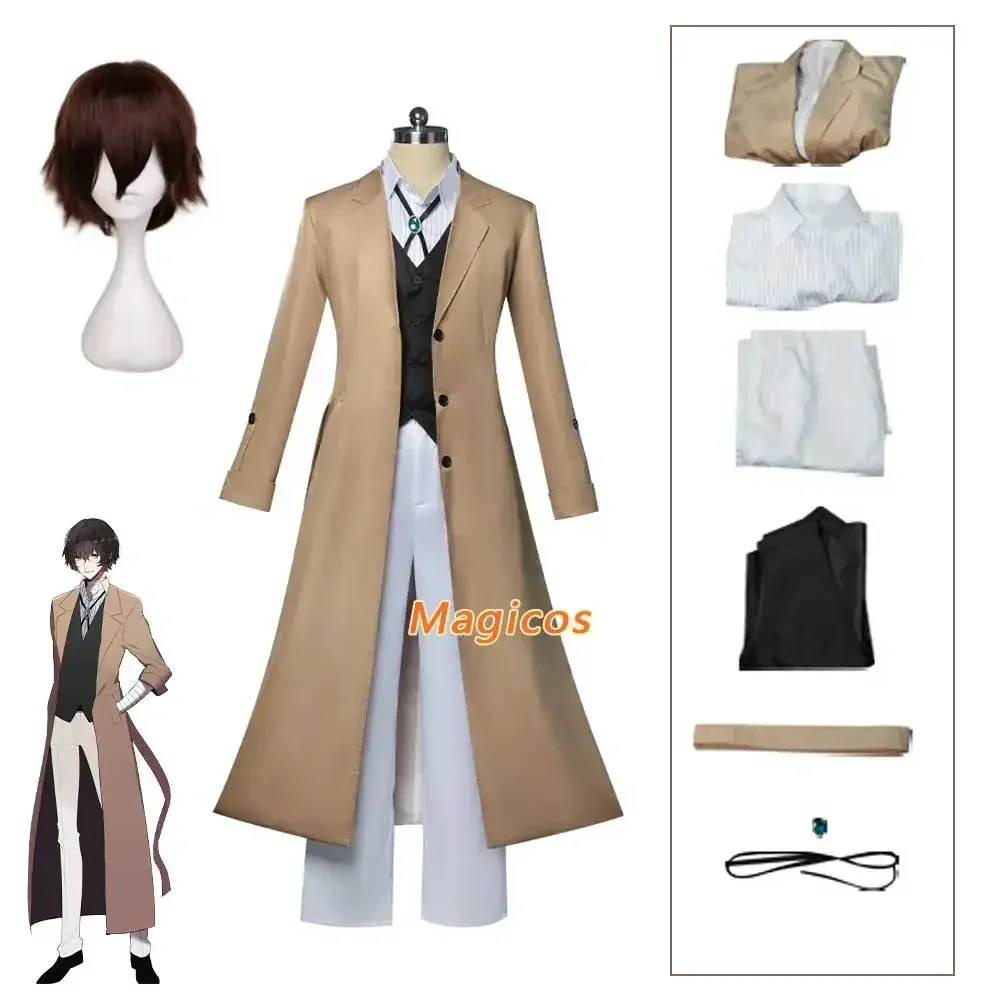 Аниме Бунго Бродячие Собаки Дазай Осаму Косплей Костюм Парик Длинный Тренч Униформа Наряды Мужчины Женщины Хэллоуин Карнавальный Костюм Партии