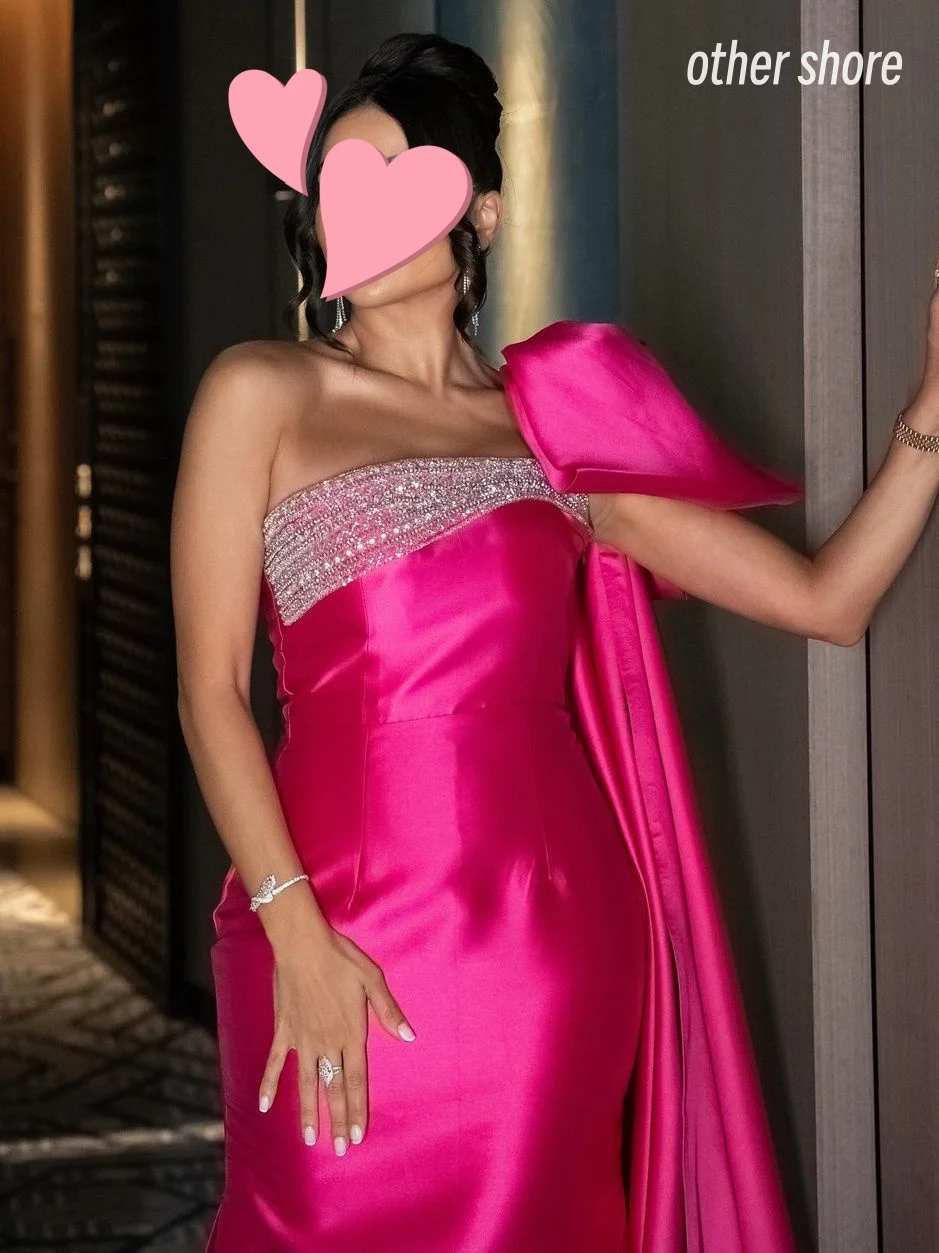 Andere Ufer elegante Vintage süße rote Kristall Perlen Bogen eine Schulter anpassen formale Gelegenheit Ballkleid Abend Party Kleider