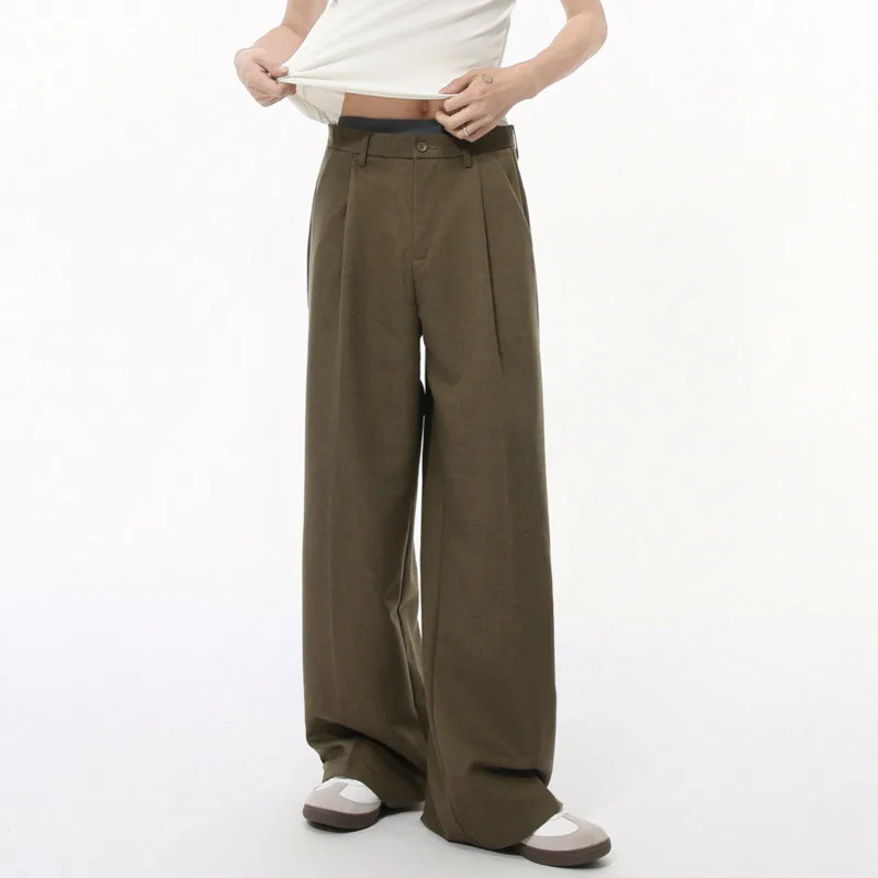 Minimalist Men's Suit Pants Casaul Pleated Straight Wide Leg Trousers Solid Color Loose Male Bottom 2024 Autumn Fashion