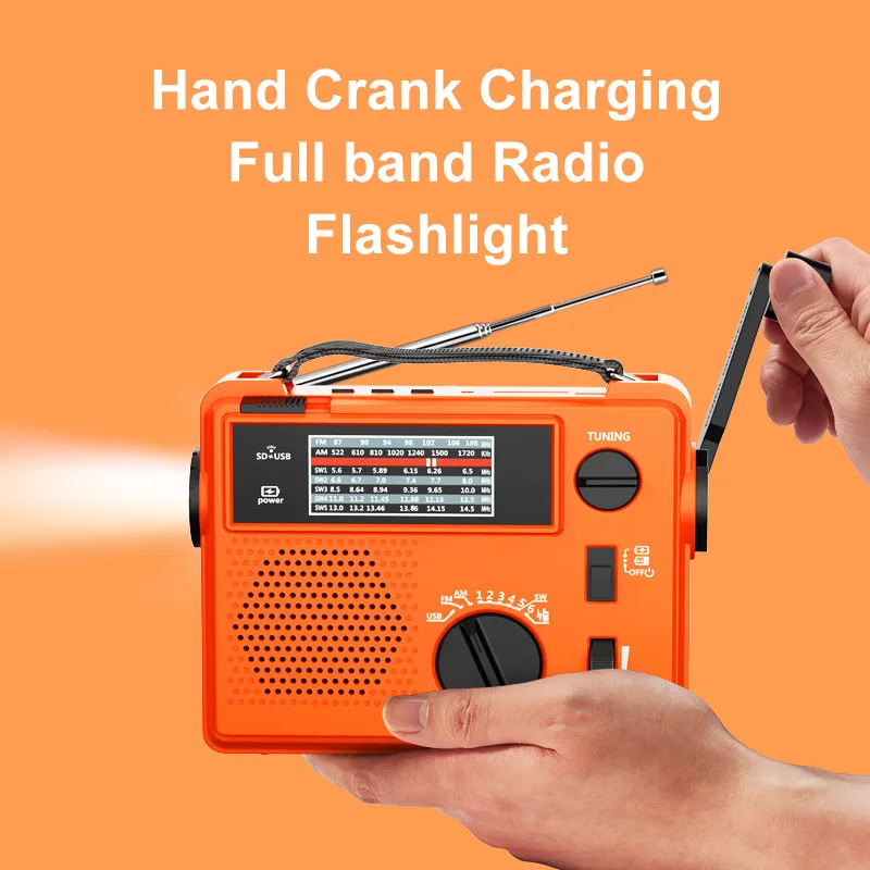 Disaster Prevention Emergency Hand-cranked Power Generation Radio Speaker AM/FM/SW Multi-band Radio Receiver LED Lighting USB/SD