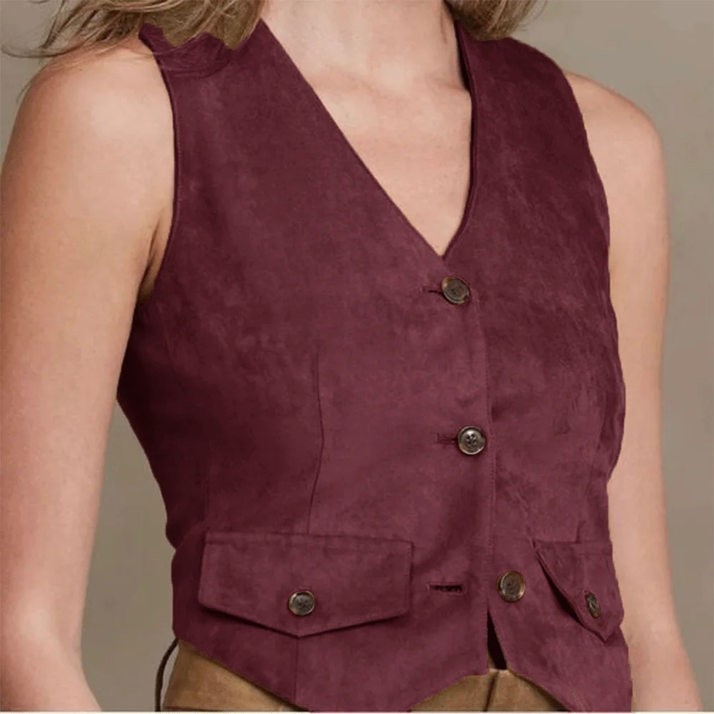 Ladies Vest Suede Leather Single Breasted Vests with Pockets Stylish Comfortable Women\'s Waistcoat Female Smart Clothing New