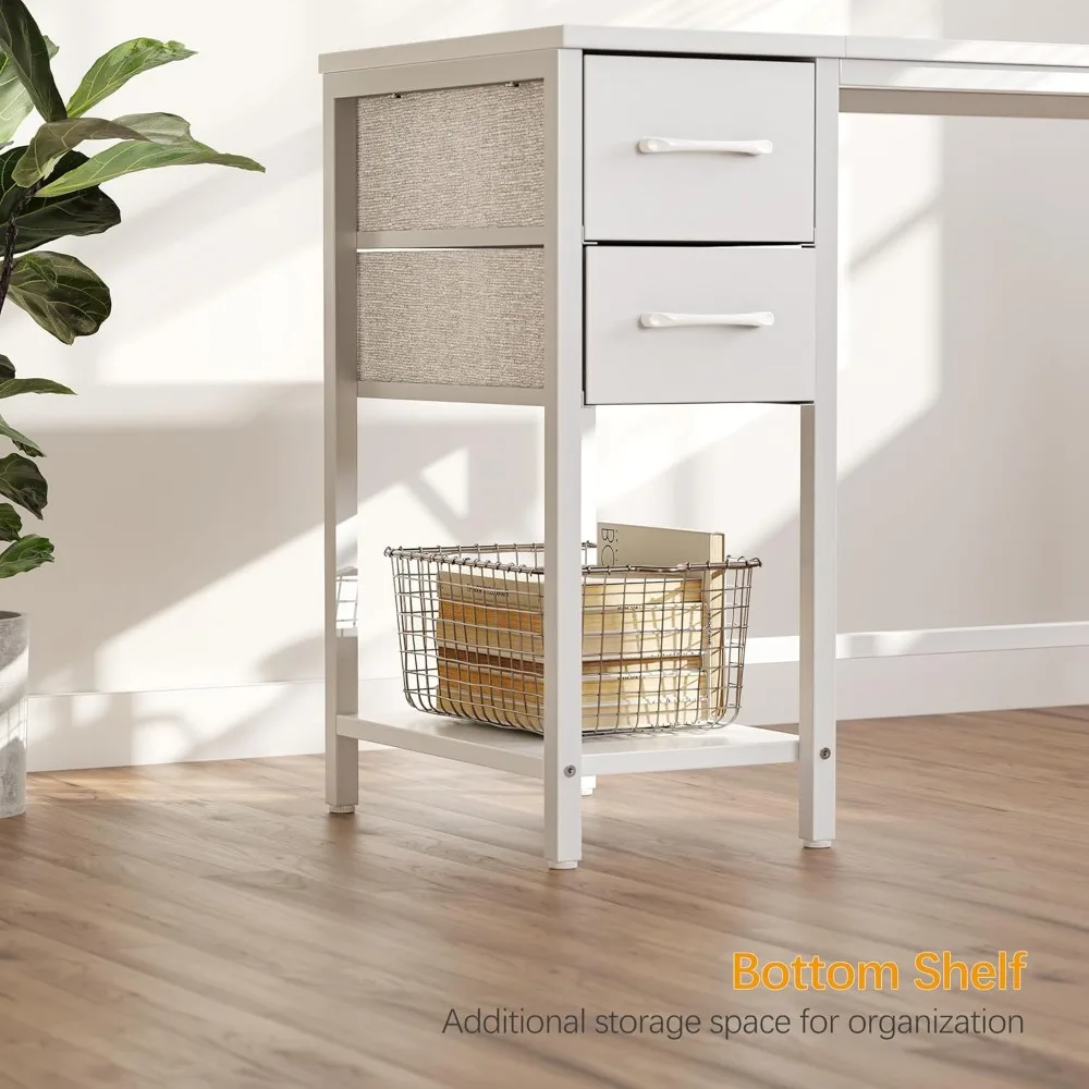 مكتب مكتب صغير مقاس 40 بوصة مع درجين، ورف تخزين، وتصميم قابل للعكس لطاولة الكتابة للدراسة المنزلية باللون الأبيض النقي #5