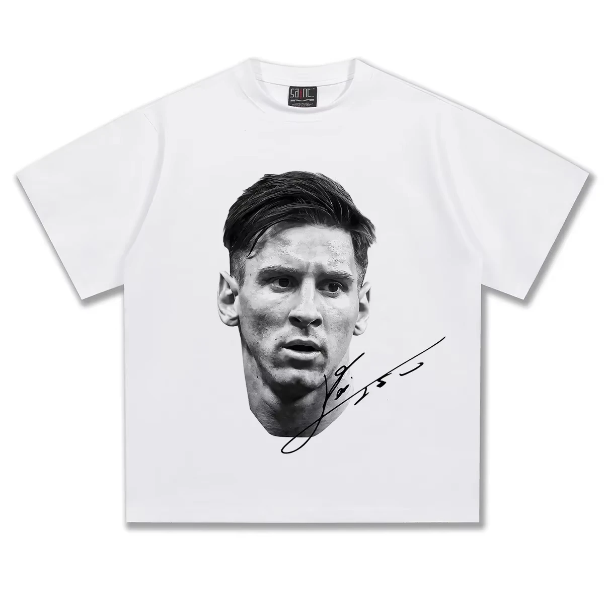 2026 Men's Short Sleeve Messi Messi American Football Head Vintage Print Fashion Loose Wash Heavy Short Sleeve T-shirt
