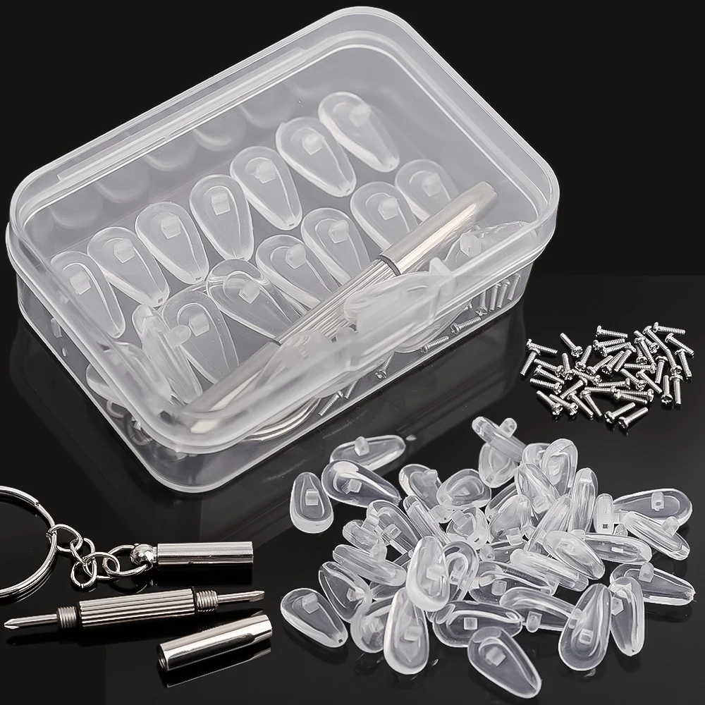 4/20pcs Eyewear Repair Accessories Soft Silicone Air Chamber Nose Pads Anti Slip Replacement Nose Pad Screwdriver Screw Set