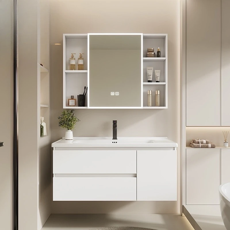 Ceramic integrated basin bathroom cabinet combination smart mirror cabinet honeycomb aluminum bathroom cabinet washstand