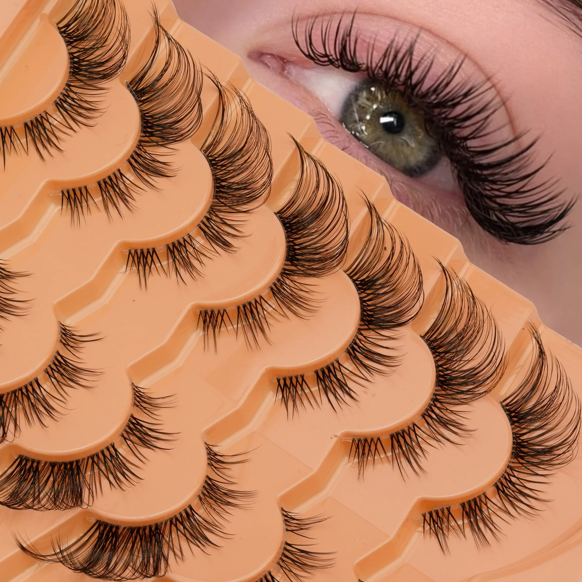 7 Pairs 3D Wispy Fluffy Russian Volume Lashes D Curl Cross Faux Mink False Eyelashes Soft Band Reusable Fake Lashes Party Makeup