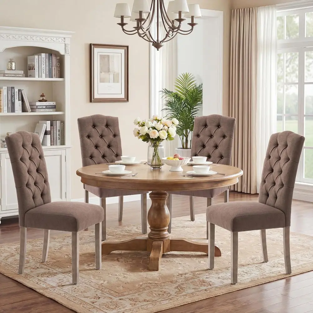 

Комплект обеденных стульев Parsons с обивкой из ткани, стильные современные стулья для кухни и гостиной с пуговицами, прочные ножки из массива дерева