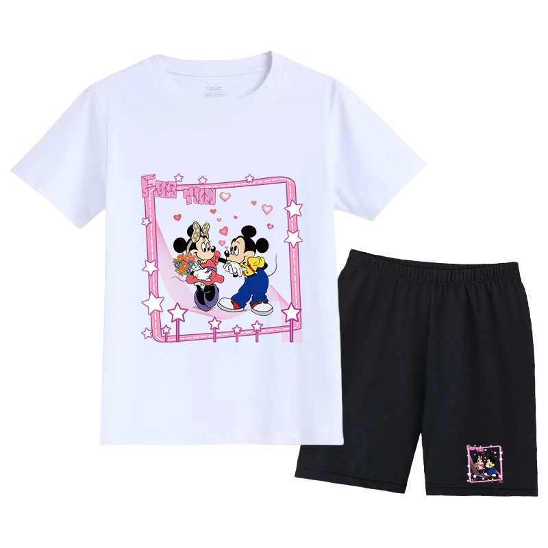

Mickey Mouse Print Clothes Suits for Kids Summer Cotton Short Sleeve Tshirt + Shorts