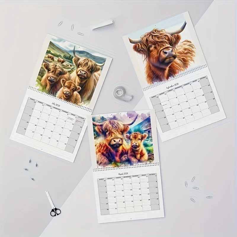 2026 Calendar Funny Highland Cow Daily Weekly Monthly Planner Notebook Schedule Agenda Organizer Home Office Decor Wall Calendar