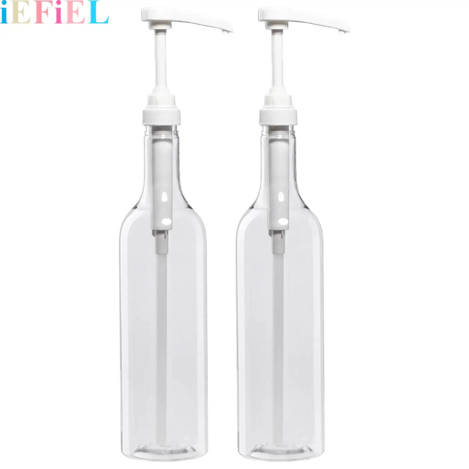2Pcs Plastic Clear 750ml Empty Bottles with Pumps Dispenser Set for Refillable Pump Bottle for Shampoo Liquid Soap Massage Oil
