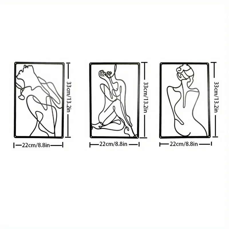 CIFVADECO-Sculptures murales en métal pour femme, art mural abstrait minimaliste, dessin au trait, décor d'art à la maison, face murale à une ligne, 3 pièces