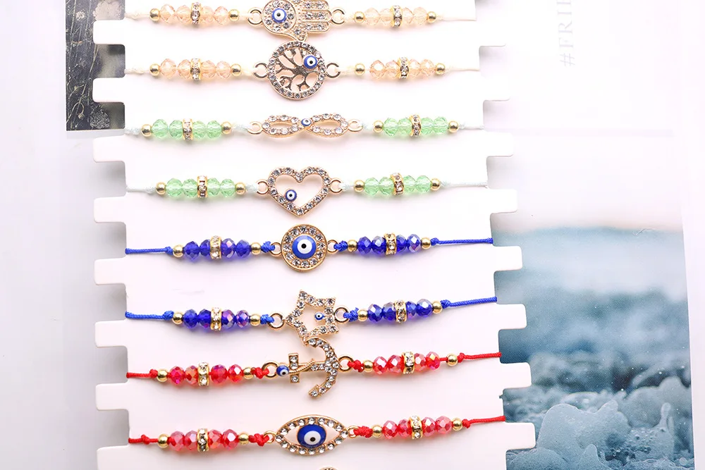 12 Pcs/Lot Lucky Multicolor Glass Seed Beads Evil Eye Charm Bracelet Women Wholesale Zinc Alloy Infinity Love Jewelry Present