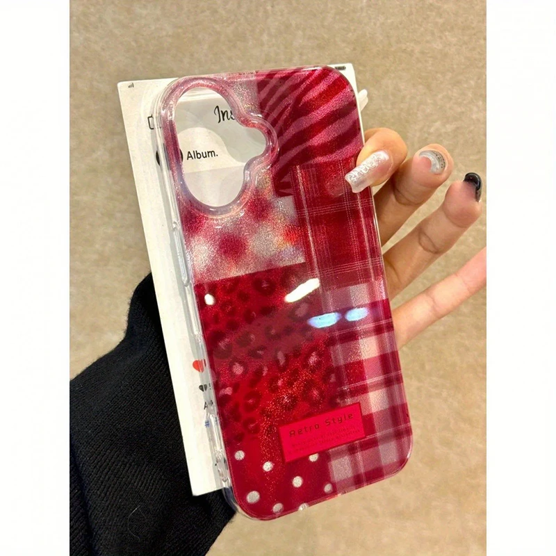 Cherry Red Leopard Print Stitching Clear Phone Case For iPhone 11 12 13 14 15 16 Pro Max XS XR X 7 8 Plus Silicone Soft Cover