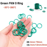 5~100pcs Green FKM Fluorine Rubber O Ring Sealing Gasket OD 4~70mm Thickness CS1/1.5/2mm Oil and Acid High Temperature Resistant