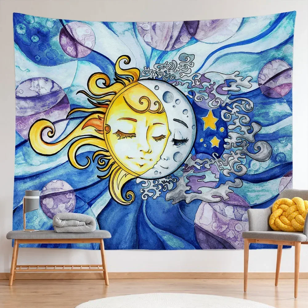 Psychedelic Astrology Sun and Moon Tapestry Mandala Apartment Decoration Tapestries Decoration Bedroom Wall Mural Tapestries