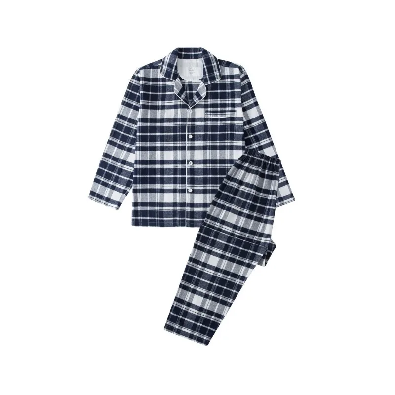 

2025 autumn and winter new plaid printing warm and comfortable flannel yarn-dyed couple pajamas loungewear set