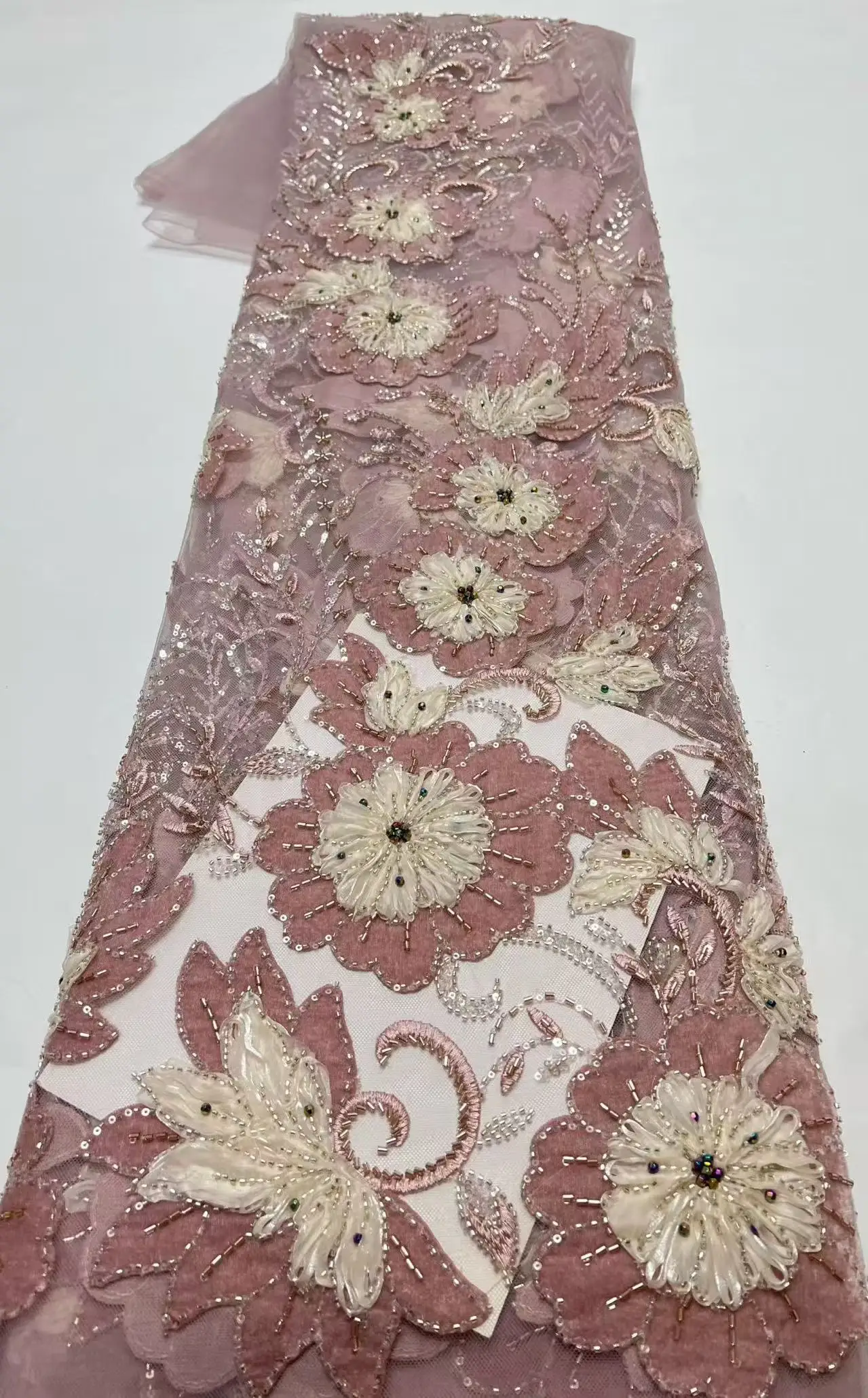 Africa Groom Beaded Lace Fabric 5 Yards High Quality French Sequin Lace Fabric for Bridal Wedding Evening Dress Sewing 2026