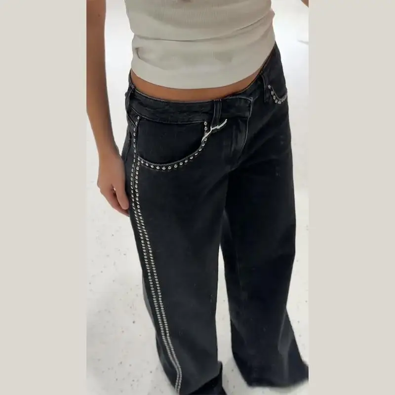 

Women Casual Loose Denim Pant Low Waist Commuter Straight Jeans Baggy Wide Leg Denim Trousers 2205 New Lady Fashon Clothing