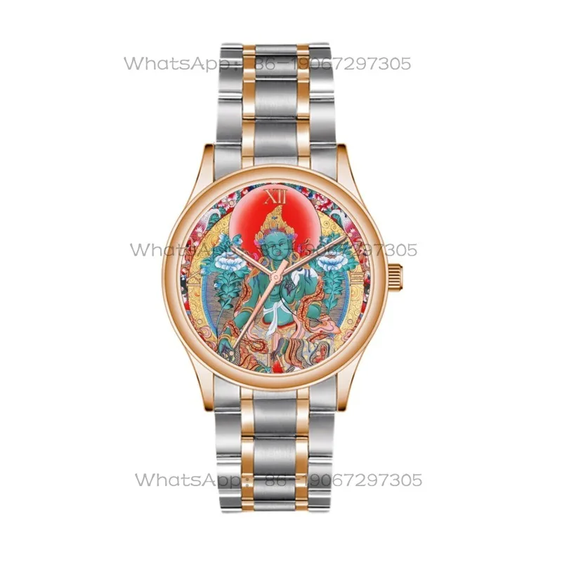 24-Hour Shipping Green Tara Heart Mantra, Safe Guard The Forbidden City White Tara Thangka Retro Zen Practice Art Watch Female view 4