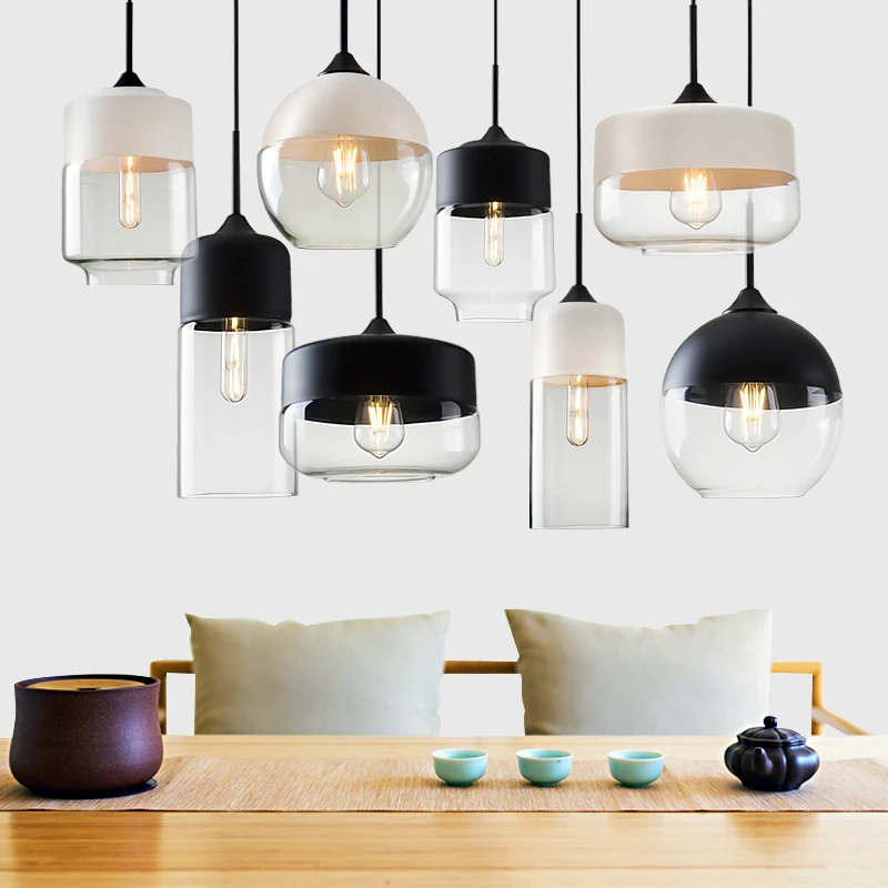 

Modern LED Glass Pendant Lamp Nordic White Black Hanging Lamp For Restaurant Kitchen Hotel Bedroom Decor Bedside Suspension Lamp