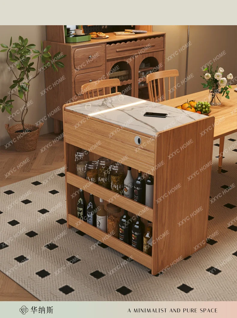 Telescopic all-solid wood island integrated small apartment kitchen multi-functional storage table and chair combination  FT