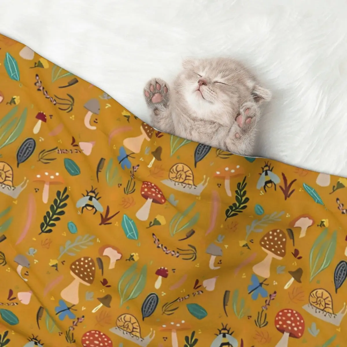 Fungi Plants And Woodland Creatures Warm Pet Blanket Soft Fluffy,Cute Cat Dog Blanket Warm Comfortable dog sleeping Pet Blanket