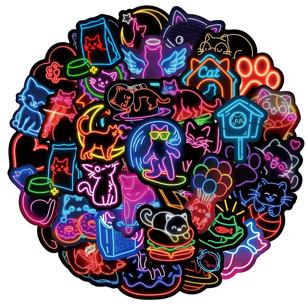 10/30/50pcs Cool Neon Animals Cats Aesthetic Stickers Decals DIY Laptop Fridge Phone Suitcase Diary Decoration Sticker Kids Toys