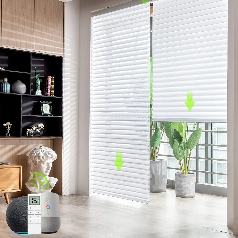 

Motorized Shangri-la Shades Work with Alexa Google, Motorized Blinds with Remote Control Light Filtering Shangri-la Blinds for