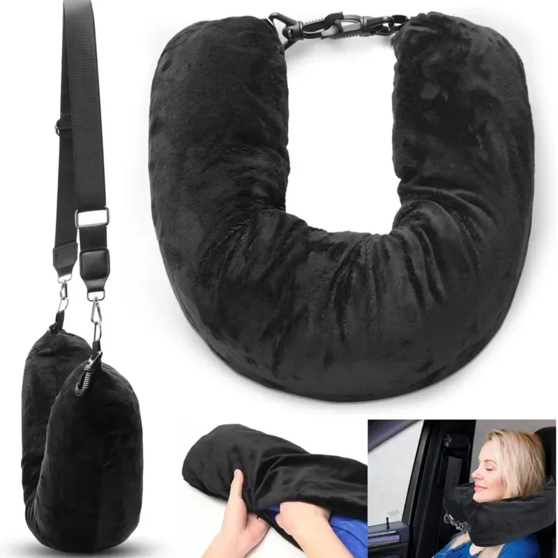 Travel storage bag neck pillow soft and comfortable waterproof plush large capacity deposit luggage convenient relieve stress